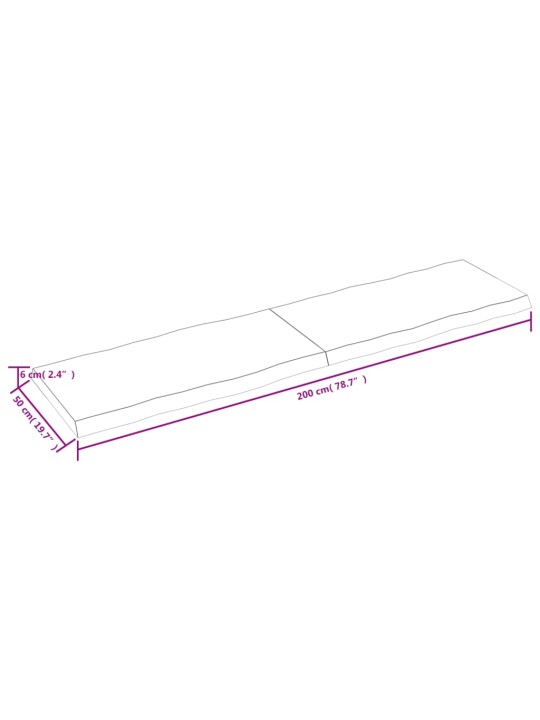 Lauaplaat, 200x50x(2-6) cm, täispuit, naturaalsed servad