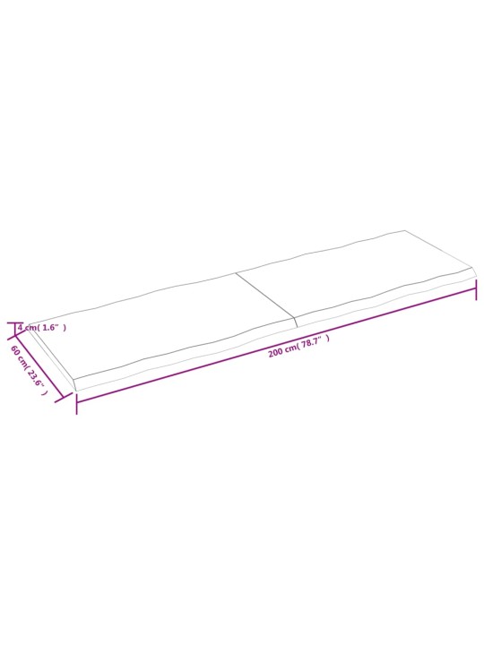 Lauaplaat, 200 x 60 x (2-4) cm, täispuit, naturaalsed servad