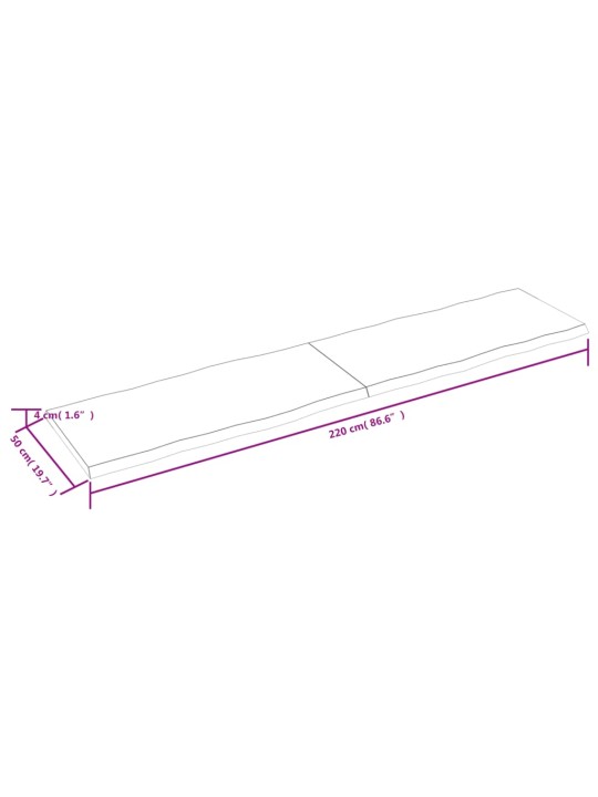 Lauaplaat, 220x50x(2-4) cm, täispuit, naturaalsed servad