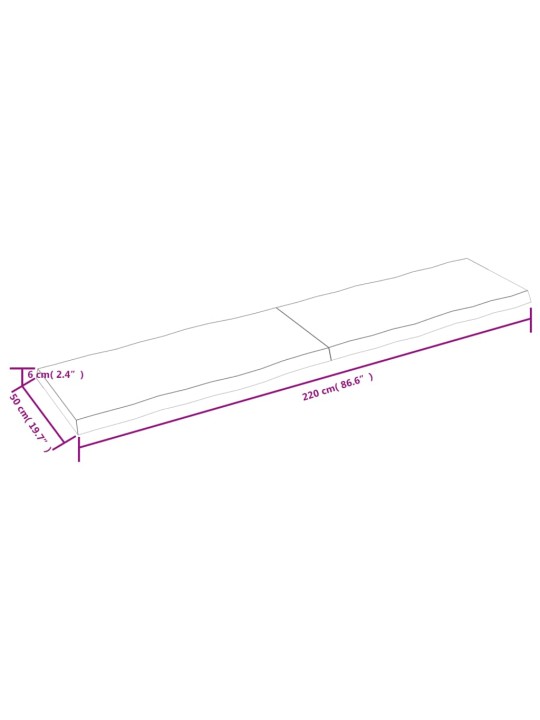 Lauaplaat, 220x50x(2-6) cm, täispuit, naturaalsed servad