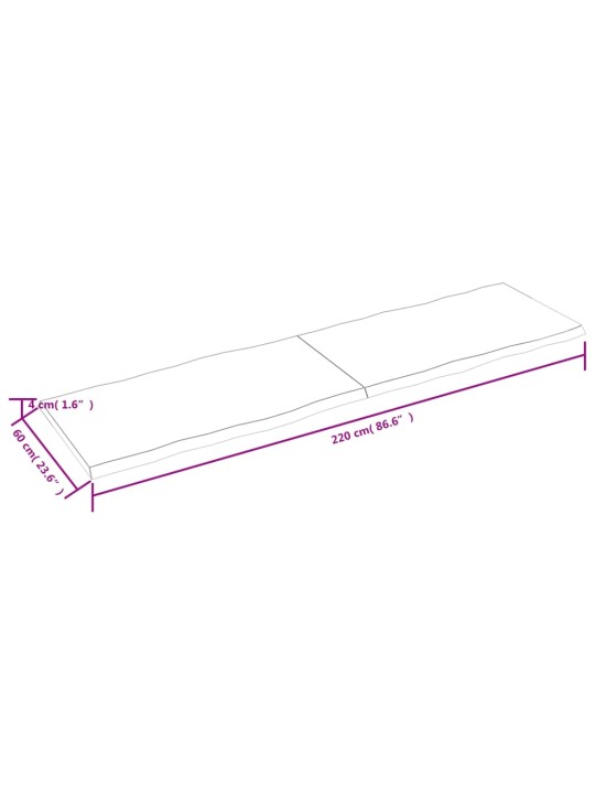 Lauaplaat, 220 x 60 x (2-4) cm, täispuit, naturaalsed servad