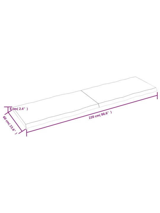 Lauaplaat, 220x60x6 cm, tammepuit, naturaalsed servad