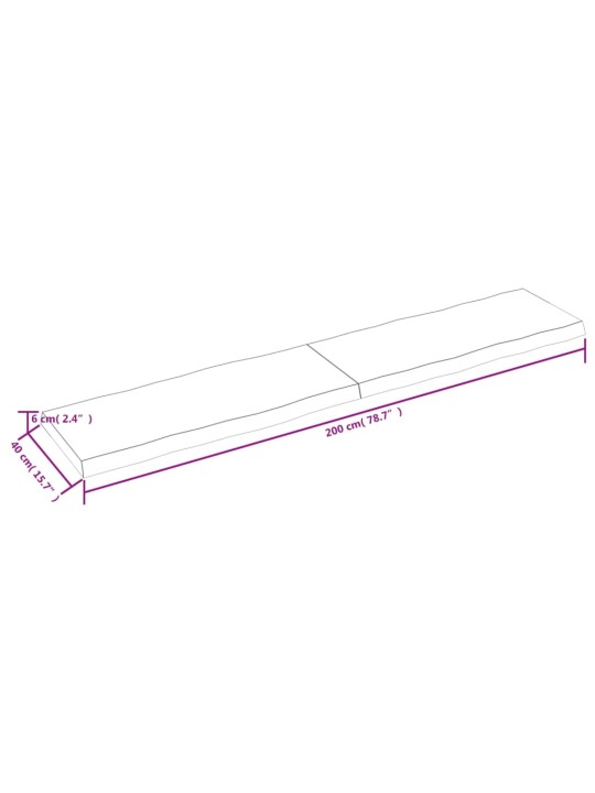 Lauaplaat, helepruun, 200x40x(2-6) cm, töödeldud täispuit