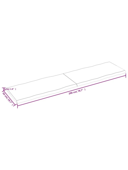 Lauaplaat, helepruun, 200 x 50 x (2–4) cm, töödeldud täispuit