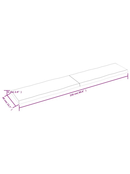 Lauaplaat, helepruun, 220x40x(2-6) cm, töödeldud täispuit