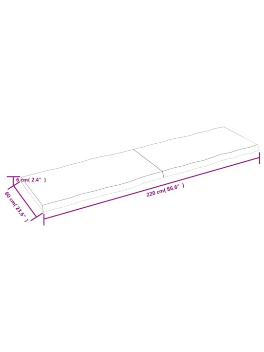 Lauaplaat, helepruun, 220 x 60 x (2–6) cm, töödeldud täispuit