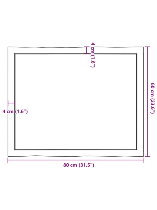 Lauaplaat, tumepruun, 80 x 60 x (2-4) cm, töödeldud täispuit