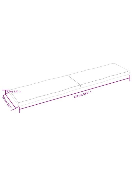 Lauaplaat, tumepruun, 220x50x(2-6) cm, töödeldud täispuit