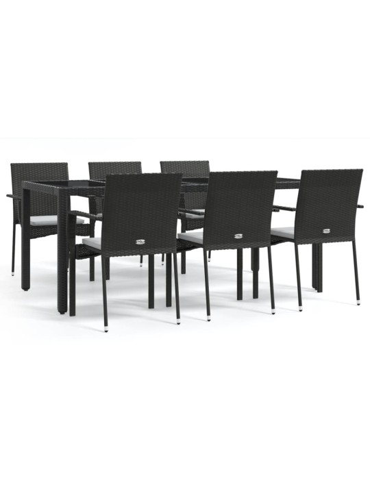 7-osaline aiamööblikomplekt patjadega, must, polürotang