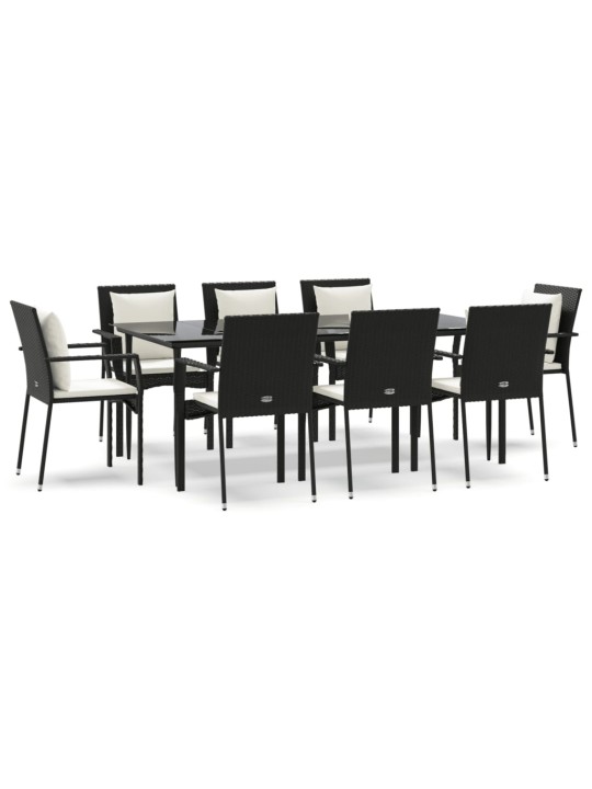 9-osaline aiamööbli komplekt patjadega, must, polürotang