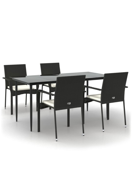 5-osaline aiamööbli komplekt patjadega, must, polürotang
