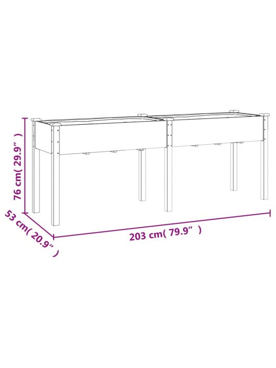 Voodriga taimelava, 203 x 53 x 76 cm, nulupuit