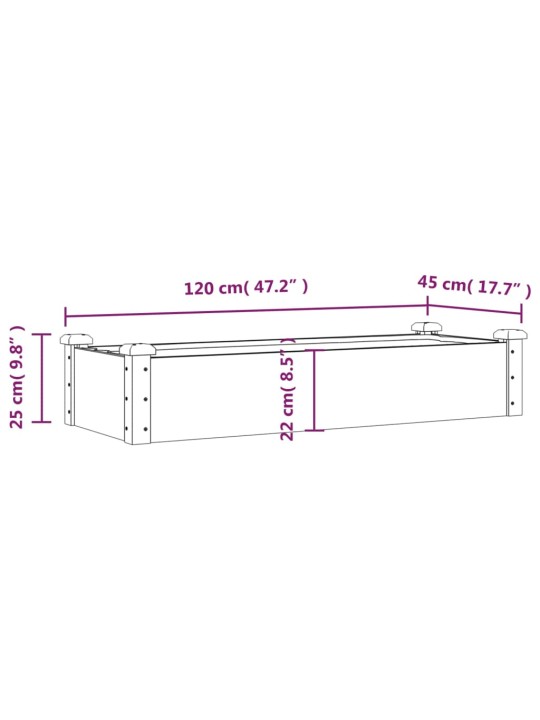 Voodriga aia taimelava, 120 x 45 x 25 cm, nulupuit