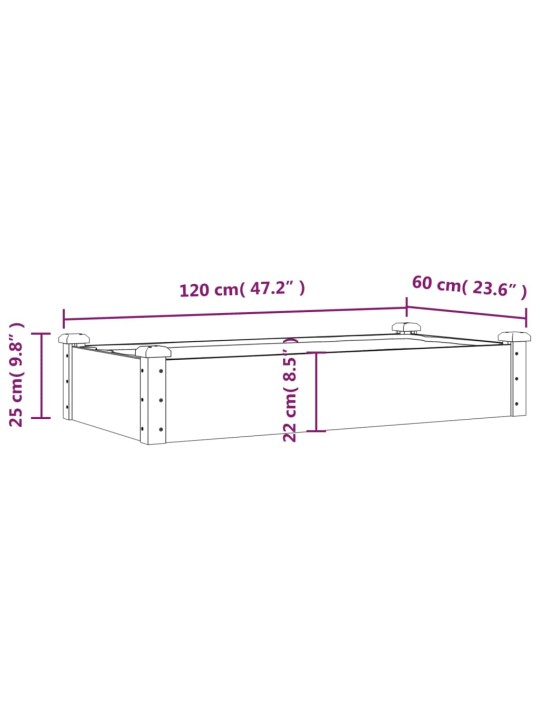 Voodriga aia taimelava, 120 x 60 x 25 cm, nulupuit