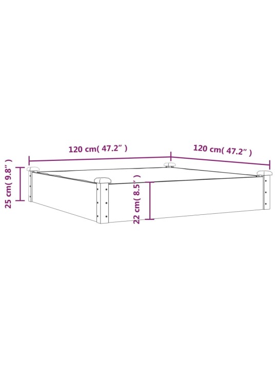 Voodriga aia taimelava, 120 x 120 x 25 cm, nulupuit