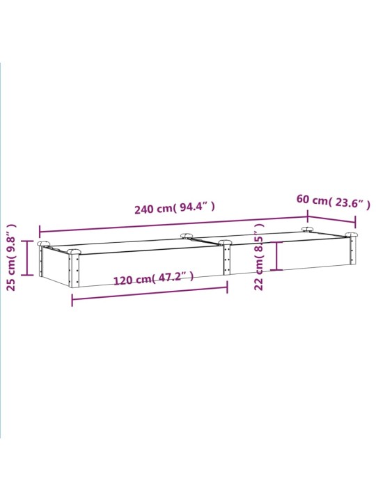 Voodriga aia taimelava, 240 x 60 x 25 cm, nulupuit