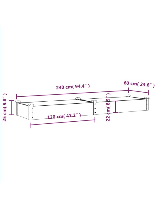 Voodriga aia taimelava, pruun, 240 x 60 x 25 cm, nulupuit