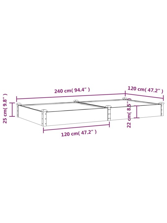 Voodriga aia taimelava, 240 x 120 x 25 cm, nulupuit