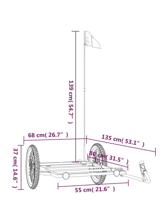 Jalgratta haagis, must, 135 x 68 x 37 cm, raud