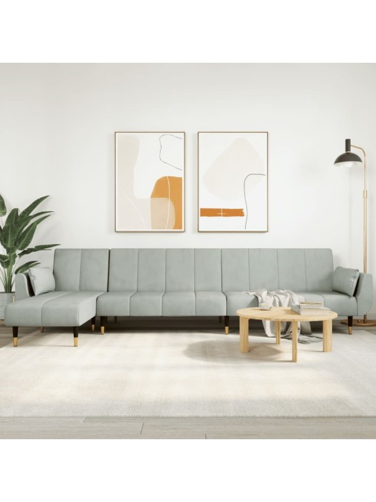 L-KUJULINE DIIVANVOODI, HELEHALL, 275 X 140 X 70 CM, SAMET