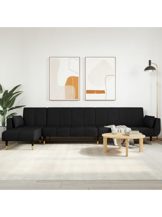 L-KUJULINE DIIVANVOODI, MUST, 275 X 140 X 70 CM, SAMET