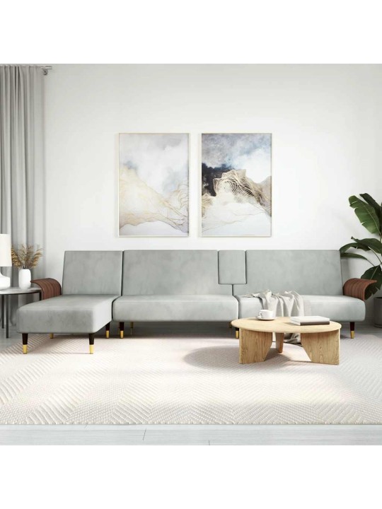 L-KUJULINE DIIVANVOODI, HELEHALL, 279 X 140 X 70 CM, SAMET