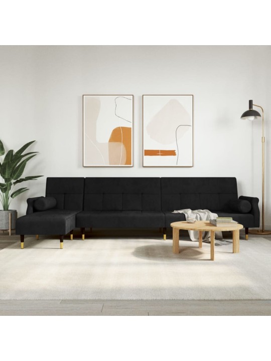 L-KUJULINE DIIVANVOODI, MUST, 271 X 140 X 70 CM, SAMET