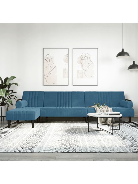 L-KUJULINE DIIVANVOODI, SININE, 260 X 140 X 70 CM, SAMET