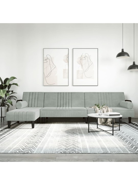 L-KUJULINE DIIVANVOODI, HELEHALL, 260 X 140 X 70 CM, SAMET