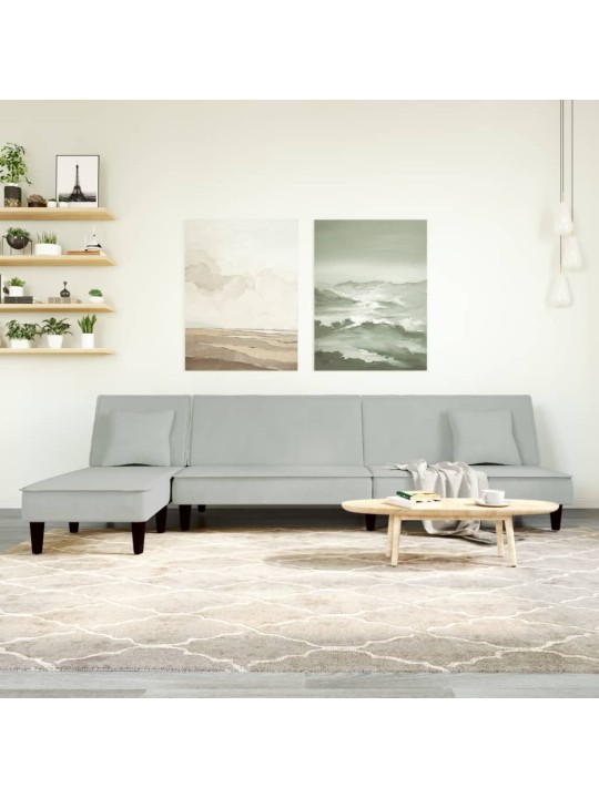 L-KUJULINE DIIVANVOODI, HELEHALL, 255 X 140 X 70 CM, SAMET