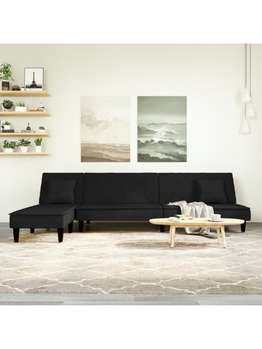 L-KUJULINE DIIVANVOODI, MUST, 255 X 140 X 70 CM, SAMET