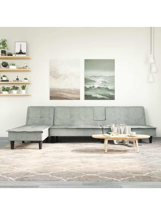 L-KUJULINE DIIVANVOODI, HELEHALL, 255 X 140 X 70 CM, SAMET