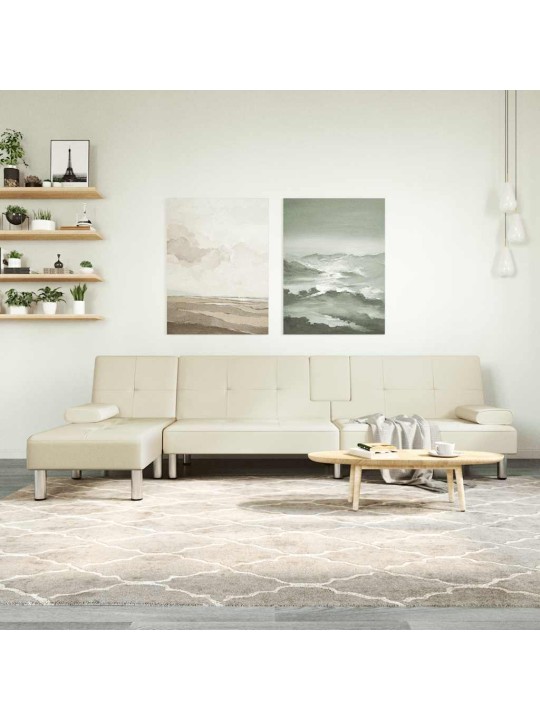 L-kujuline diivanvoodi, kreemjas, 255 x 140 x 70 cm, kunstnahk