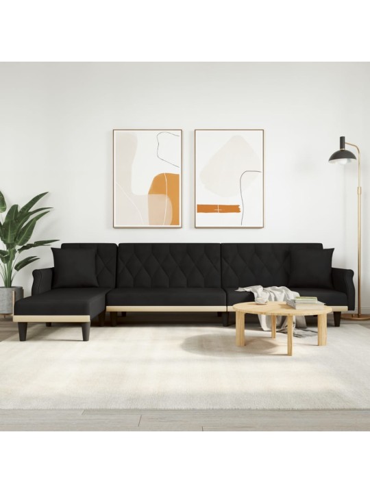 L-KUJULINE DIIVANVOODI, MUST, 271 X 140 X 70 CM, SAMET