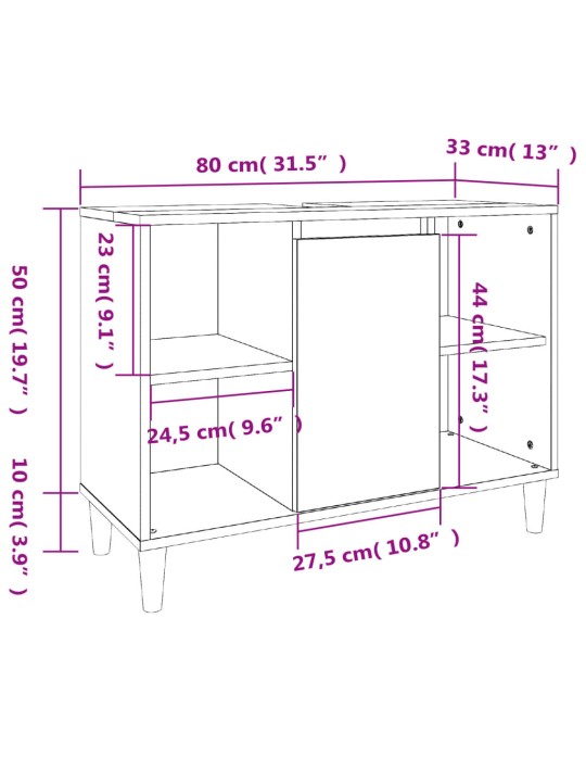 3-osaline vannitoa mööblikomplekt, betoonhall, tehispuit