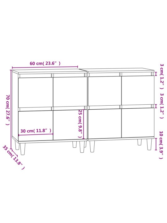 Puhvetkapid 2 tk, valge, 60 x 35 x 70 cm, tehispuit