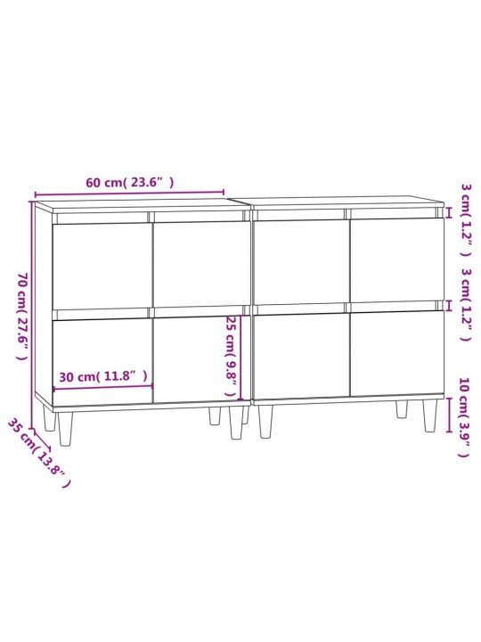 Puhvetkapid 2 tk, must, 60 x 35 x 70 cm, tehispuit