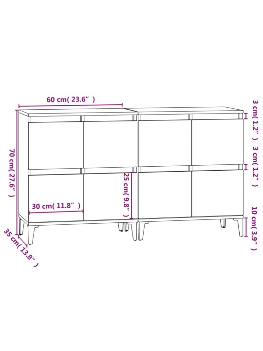 Puhvetkapid 2 tk, valge, 60 x 35 x 70 cm, tehispuit