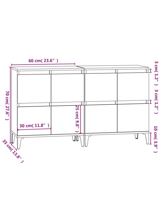 Puhvetkapid 2 tk, must, 60 x 35 x 70 cm, tehispuit