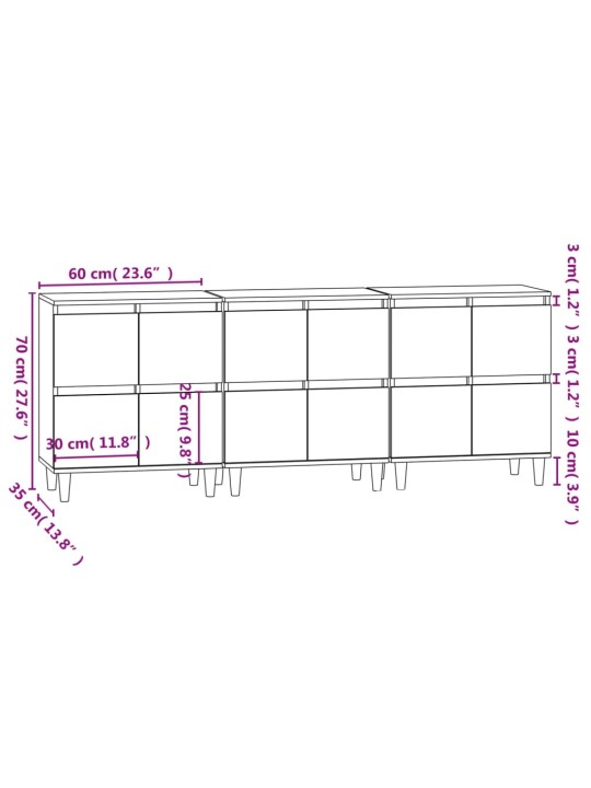 Puhvetkapid 3 tk, hall sonoma tamm, 60 x 35 x 70 cm, tehispuit