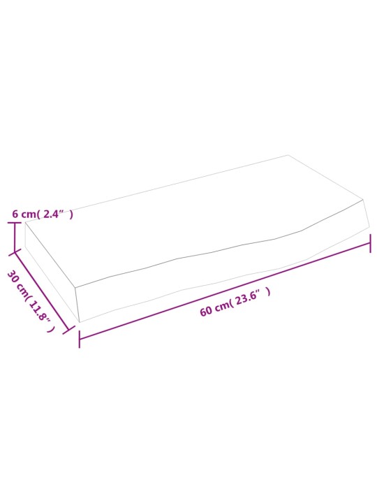 Vannitoa tasapind, 60 x 30 x (2-6) cm, töötlemata täispuit