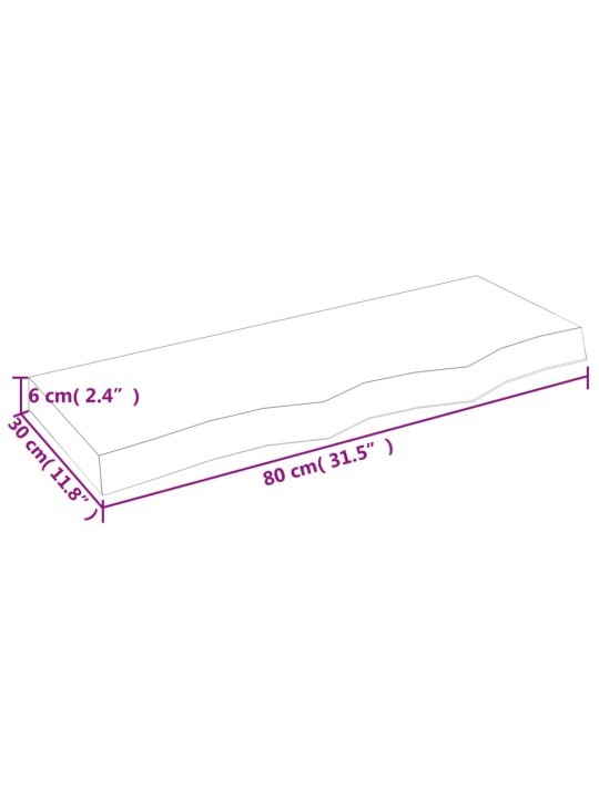 Vannitoa töötasapind, 80 x 30 x (2-6) cm, töötlemata täispuit