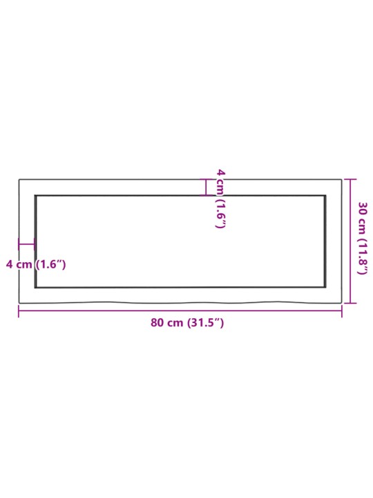 Vannitoa töötasapind, 80 x 30 x (2-6) cm, töötlemata täispuit