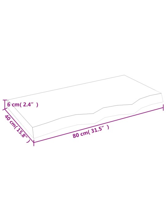 Vannitoa töötasapind, 80 x 40 x (2-6) cm, töötlemata täispuit