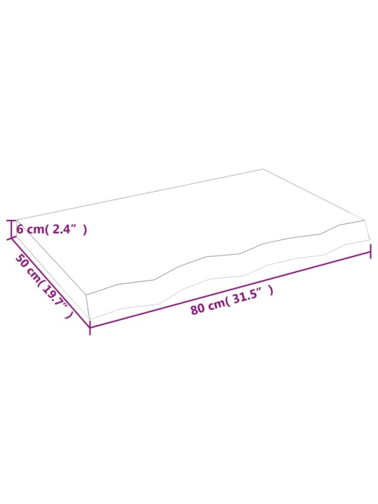 Vannitoa töötasapind, 80 x 50 x (2-6) cm, töötlemata täispuit