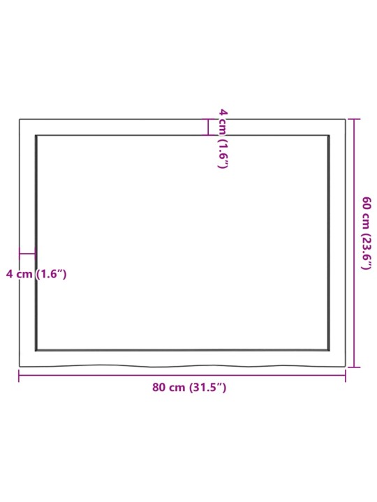 Vannitoa töötasapind, 80x60x(2-6) cm, töötlemata täispuit