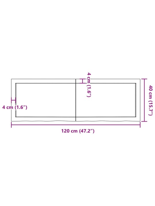 Vannitoa tasapind, 120 x 40 x (2-4) cm, töötlemata täispuit