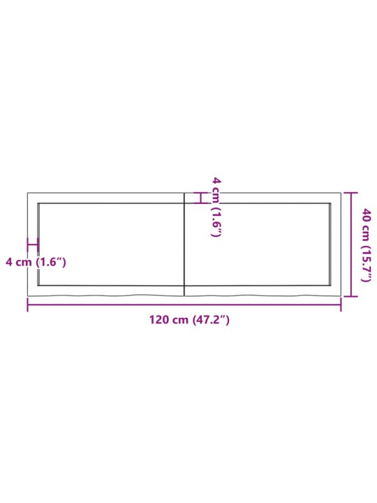 Vannitoa töötasapind, 120x40x(2-6) cm, töötlemata täispuit