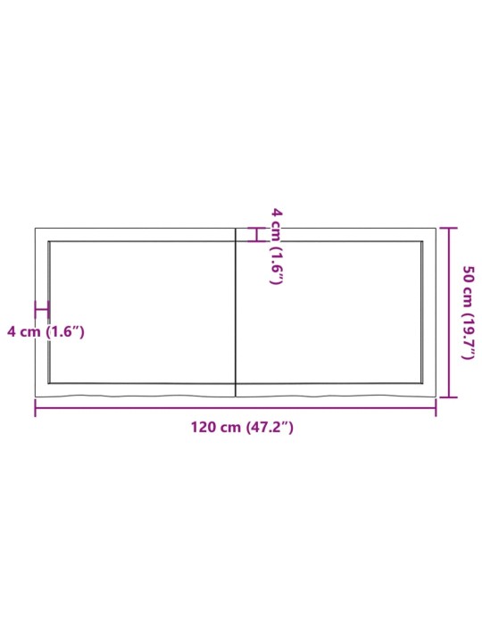 Vannitoa tasapind, 120 x 50 x (2-4) cm, töötlemata täispuit