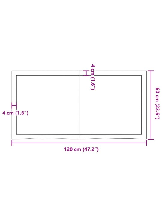 Vannitoa tasapind, 120 x 60 x (2-4) cm, töötlemata täispuit